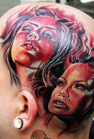 head devil girl portrait tattoo pattern