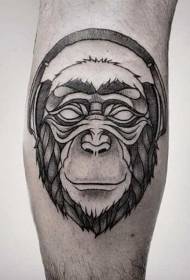 Pierna simple cabeza de mono gracioso con patrón de tatuaje de auriculares