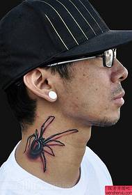 a realistic spider tattoo on the neck of a handsome guy