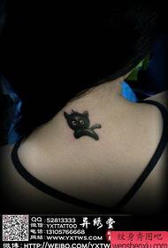 girls neck cute cartoon kitten tattoo pattern
