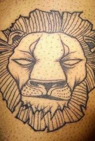 foto di gamba nera linea leone testa tatuaggio