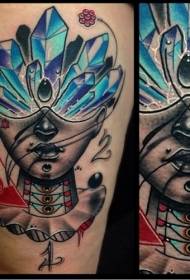 been Nuwe styl gekleurde menslike kop met kristal tatoeëring