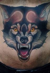 абдоминална боја бесен луд волк шема на тетоважа