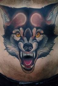 abdominal color furious crazy wolf head tattoo pattern