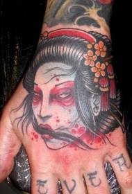 old school hand back Asian style geisha first color tattoo pattern