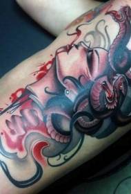 head 3D Medusa tattoo on the head bleeding