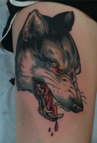 tatuaje de cabeza de lobo sanguento de cor de novo estilo escolar