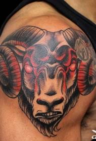 shoulder new school style color goat head demon tattoo