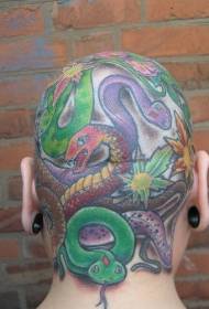 सिर का रंग कई अलग-अलग भड़कीले टैटू डिजाइन हैं