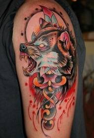 shoulder Color ມານແບບ wolf tattoo