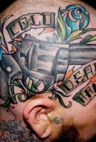 testa di vecchio stile Tatuaggio di fiori di pistola a colori