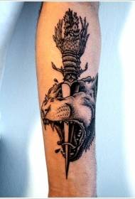 arm kyau dagger ƙaya Tiger madaxa tattoo tsarin