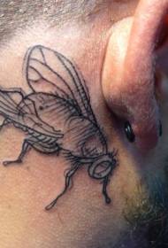 černé malé létat tetování vzor za uchem