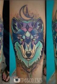testa di lupo colorata del fumetto e modello del tatuaggio della luna
