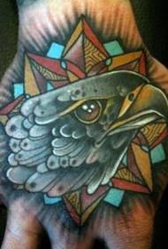 old school star shape eagle head hand back tattoo pattern