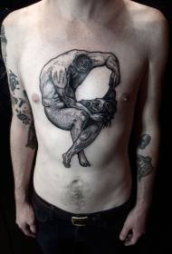 padrão de tatuagem no peito humano decapitado preto e branco horrível