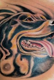 Mellkasi érdekes kialakítású Rottweiler fej tetoválás mintával
