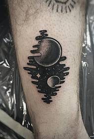 punta de pantorrilla negro gris luna estrellada tatuaje patrón
