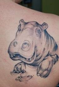 smiling gray hippo head portrait back tattoo pattern