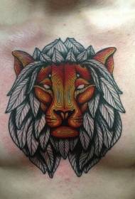 patrón de tatuaxe de follas de cabeza de tigre no peito