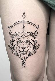 Thigh lion Sagittarius sting line tattoo pattern