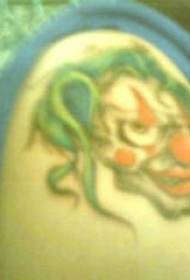 Patrón de tatuaje de payaso verde de hombro 35099-nuevo patrón de tatuaje de cabeza de dinosaurio de color de estilo realista de escuela