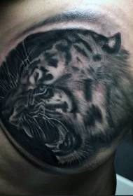 груди реалістичний стиль чорно-білий тигр шаблон татуювання голова