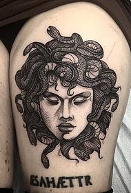 Thighs Europe and America Medusa Sting Letter Tattoo Model