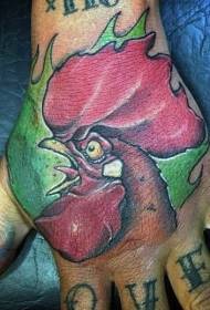 hand back cartoon color small cock head tattoo pattern