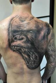 spatele realist model de tatuaj cap super gorila negru
