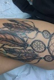 Beauty Dreamcatcher Tattoo Pattern on the Thigh