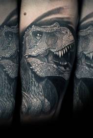 pola tato kepala dinosaurus realistis hitam dan putih yang menakjubkan