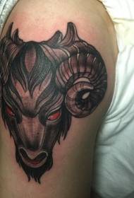 Modello del tatuaggio del fumetto della testa di capra del diavolo della vecchia scuola del grande braccio