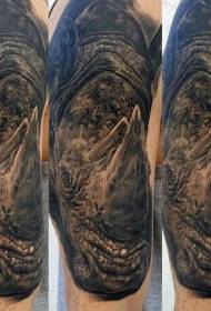 braço incrível preto realista rinoceronte grande cabeça tatuagem padrão