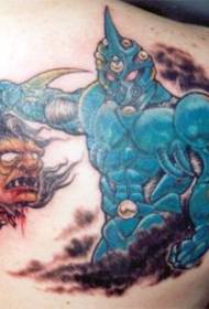 Testa di diavolo e modello tatuaggio cavaliere blu