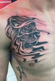 modello di tatuaggio testa di leone cartone animato grigio nero petto