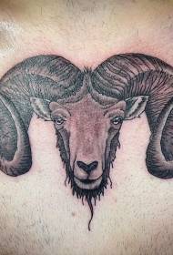 zarif büyük boynuzlu keçi kafa dövme deseni