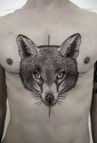 chest black beautiful fox head tattoo pattern