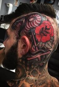 glava stare škole u boji ruža s uzorkom tetovaže zmija i bodeža