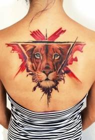 hátsó reális színes oroszlán fej háromszög alakú tetoválás mintával