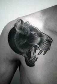 gravyr stil svart panter huvud axel tatuering mönster