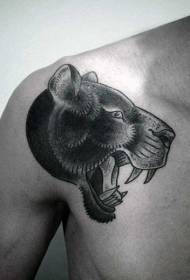 grabatu estilo pantera beltza buru sorbalda tatuaje eredua