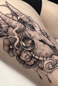 thigh antelope skull flower tattoo tattoo pattern