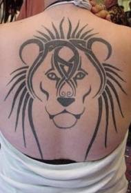 leđa crna linija plemenske glavice lava Tattoo pattern