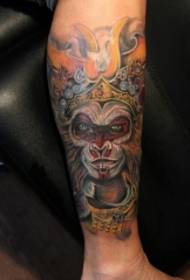 modello di tatuaggio di gamba di fiore dipinto Sun Wukong prepotente