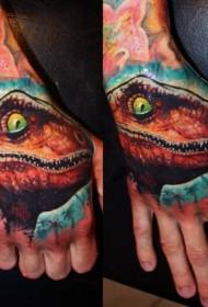 tangan kembali ilustrasi gaya warna dinosaurus kecil pola tato kepala