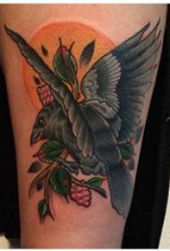 raven tattoo figure girl calf on the plant and crow tattoo picture