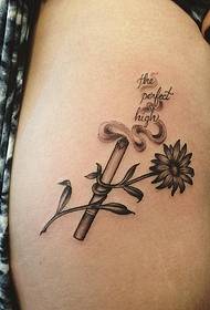 thigh sexy smoke small fresh floral letter tattoo pattern
