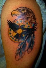 personalized color eagle head and feather Tattoo pattern