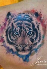 kumbuyo watercolor splash inki yodabwitsa tiger mutu tattoo